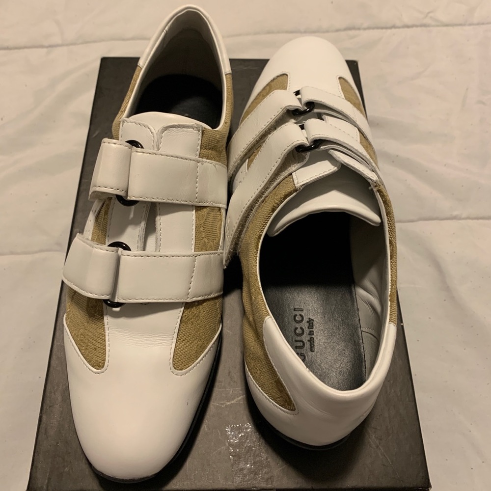 Gucci White and Tan Sneakers